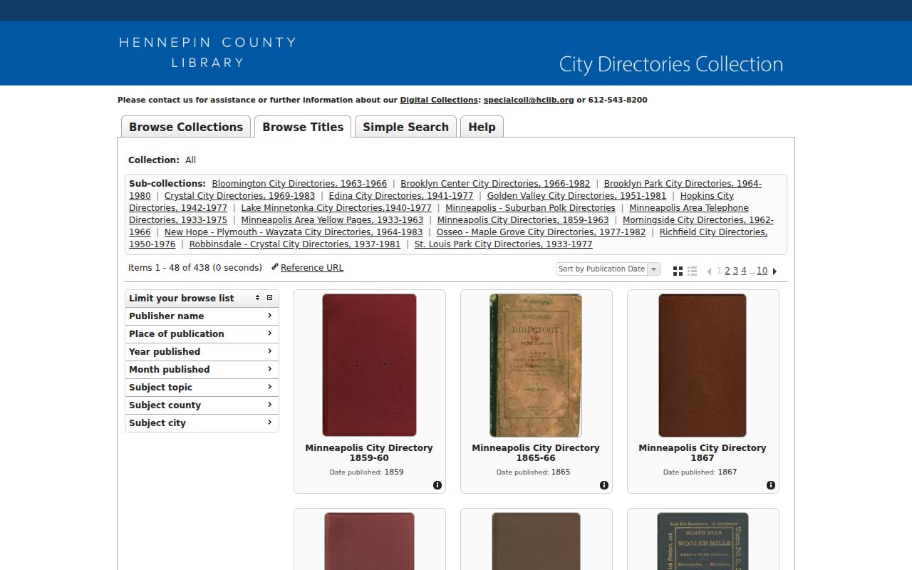 Minneapolis city directory volumes in the Hennepin digitized directory collection