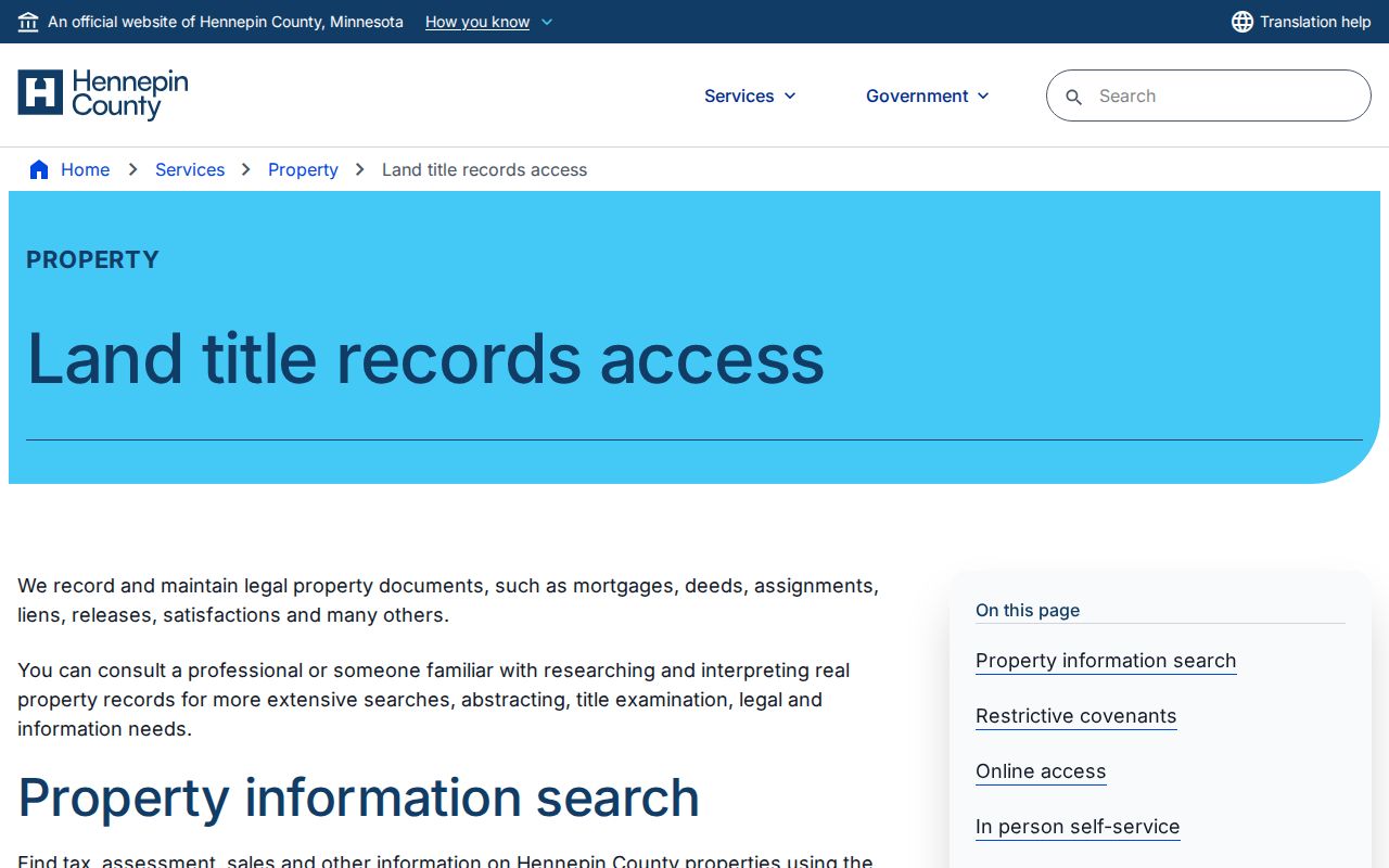 Minneapolis street directory Recorder Registrar index and RecordEASE access