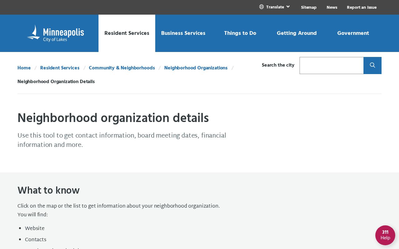Minneapolis neighbors address-to-neighborhood organization lookup result