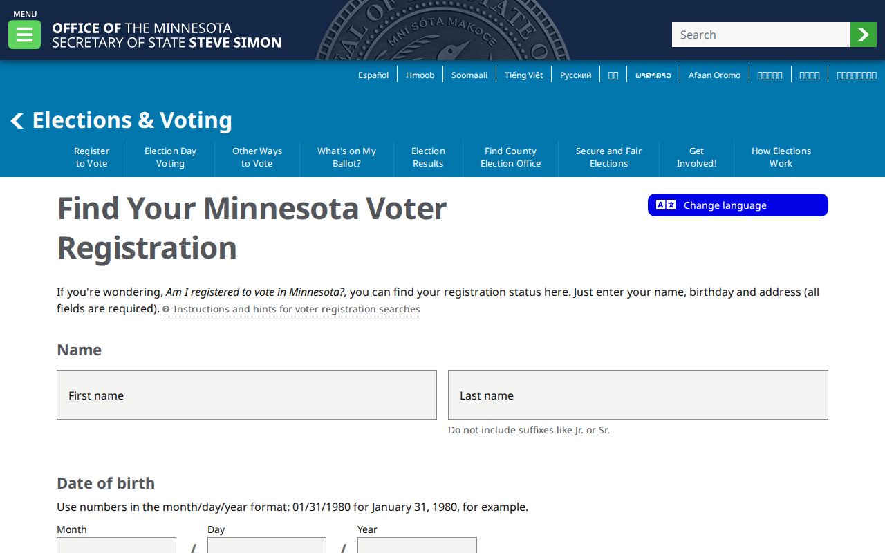 Minneapolis resident lookup Minnesota voter registration fields